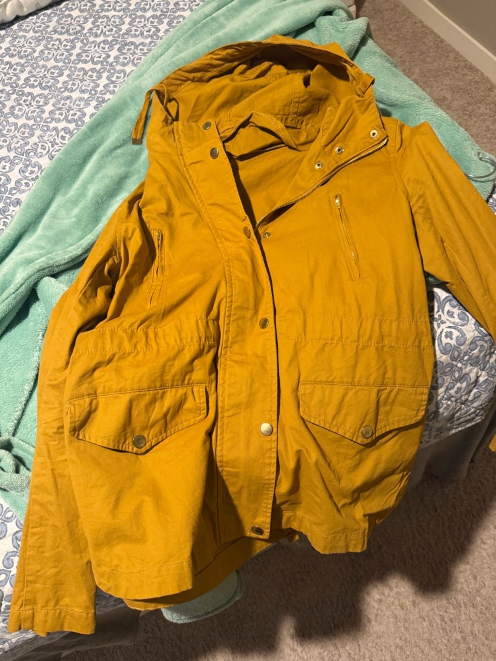 Love Tree Mustard Yellow Hooded Utility Jacket